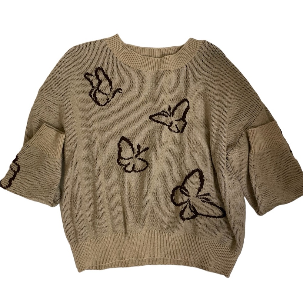 JANABELLE Tan & Brown Butterfly Sweater